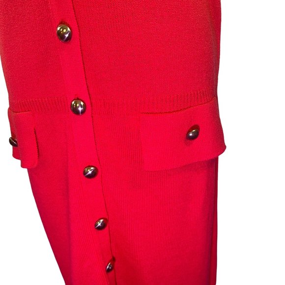 Vintage Schrader Knits Size 12 Red Sweater Dress Gold Buttons - Picture 4 of 8
